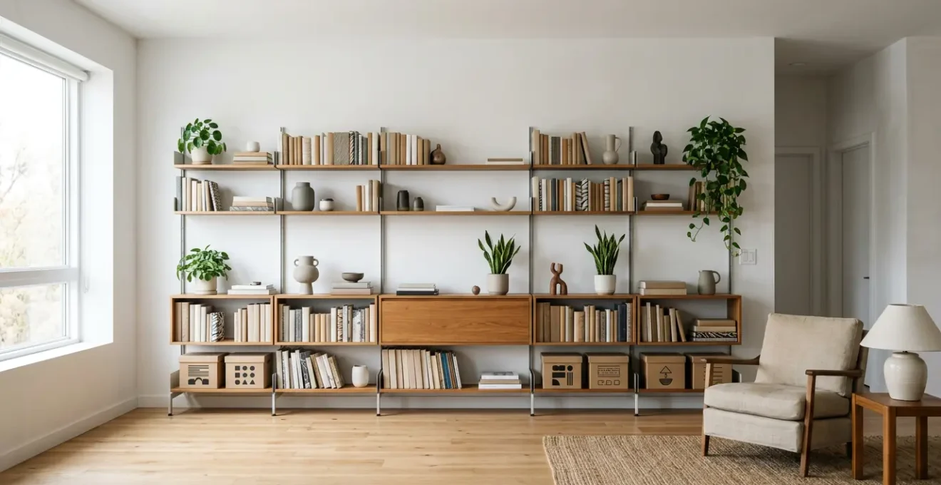 Modern modular storage system installed in a rental apartment showcasing flexibility and adaptability