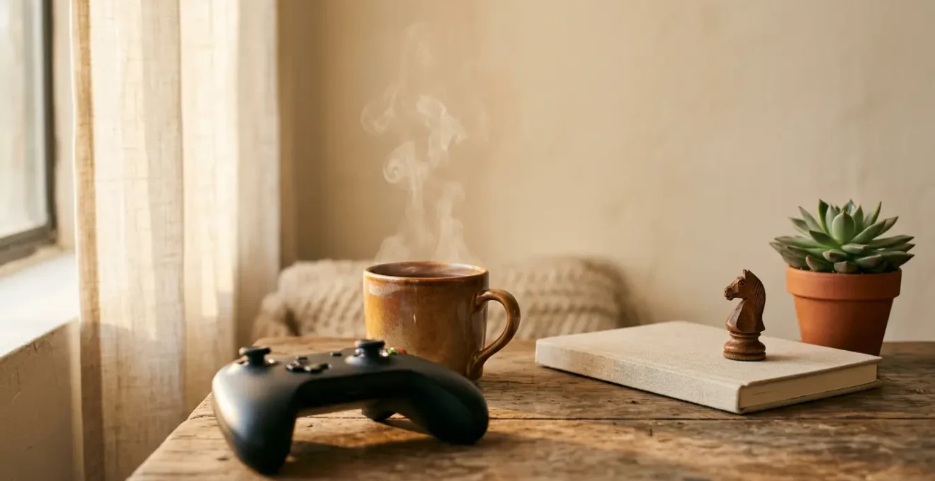 A contemplative scene showing the concept of mindful digital entertainment consumption and breaking free from doomscrolling habits