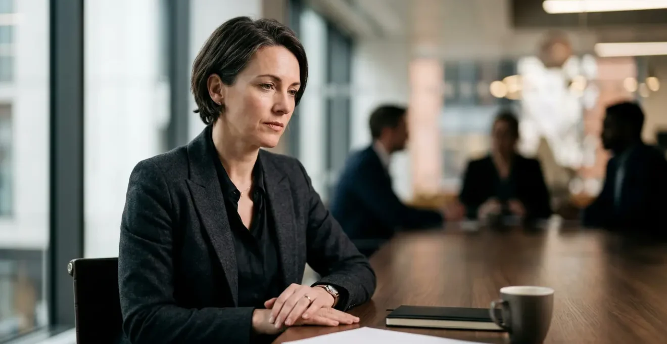 Professional navigating complex office dynamics with emotional awareness and strategic composure