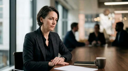 Professional navigating complex office dynamics with emotional awareness and strategic composure