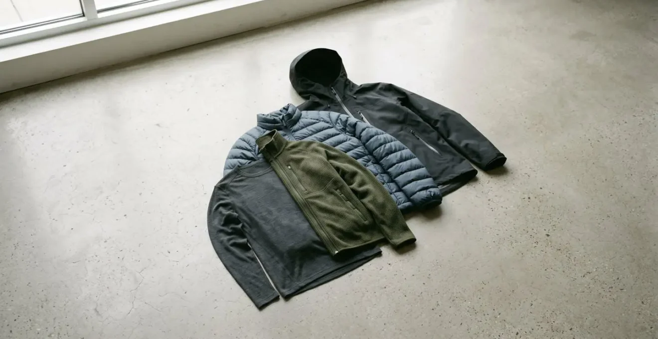 Modular layering clothing system for multiple climates laid out strategically