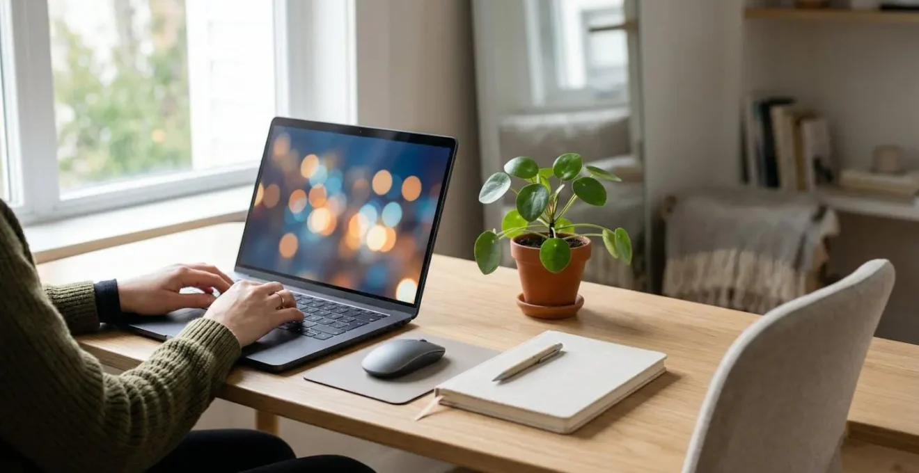 Professional remote worker managing cloud collaboration tools in modern home office setup