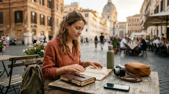 Traveler planning spontaneous European summer journey with flexible itinerary mindset