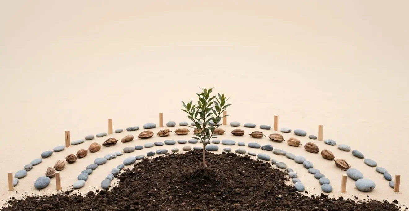 A minimalist environmental composition showing the interconnected benefits of conservation tourism