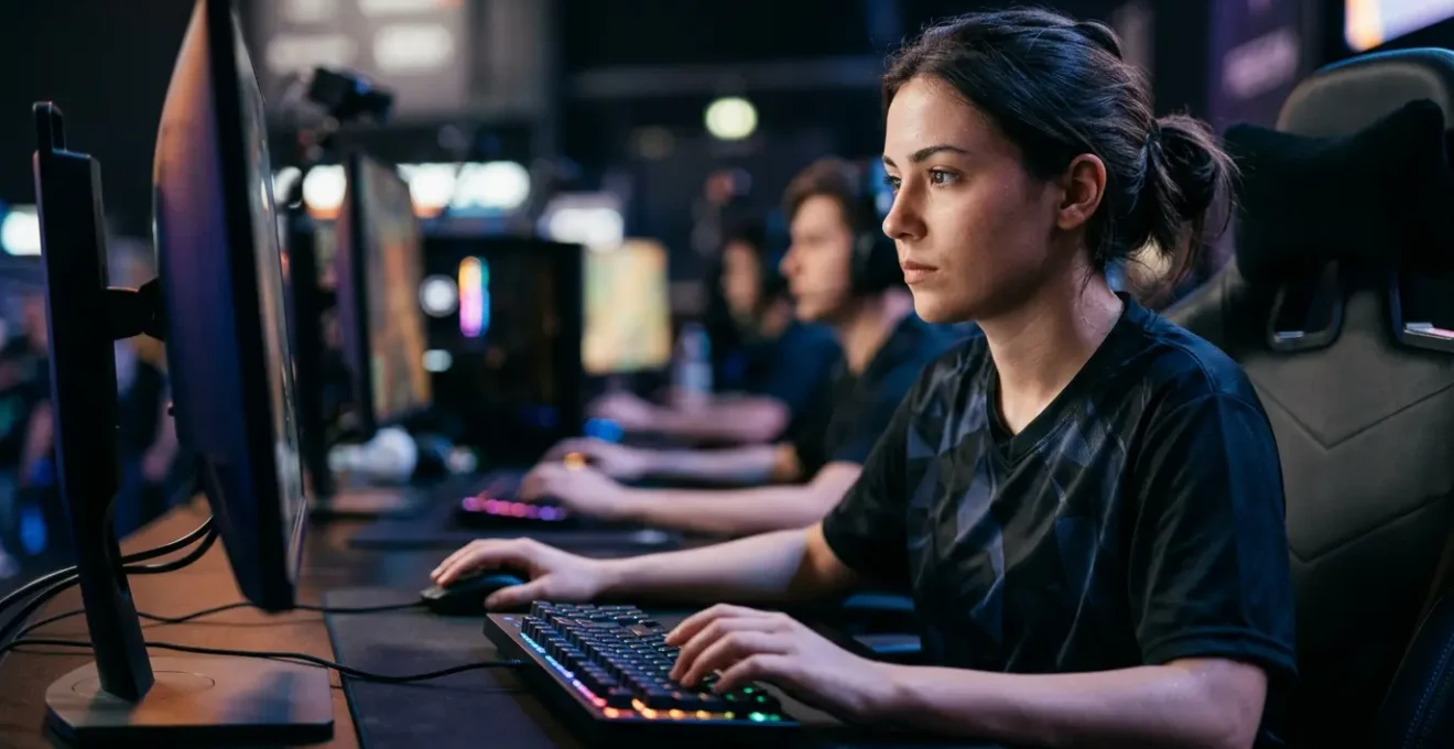 Competitive esports player strategizing during a professional MOBA tournament draft phase