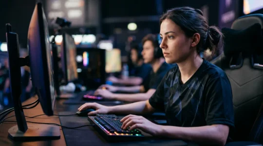 Competitive esports player strategizing during a professional MOBA tournament draft phase