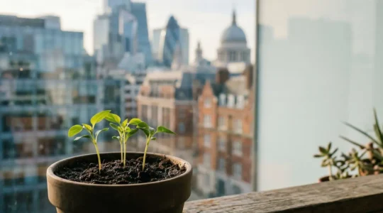 Professional editorial photograph depicting the UK startup seed funding ecosystem with symbolic representation of growth and investment