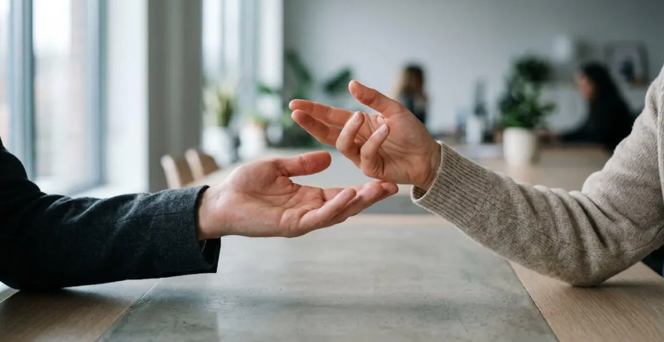 Close-up human interaction depicting empathetic leadership during organizational change