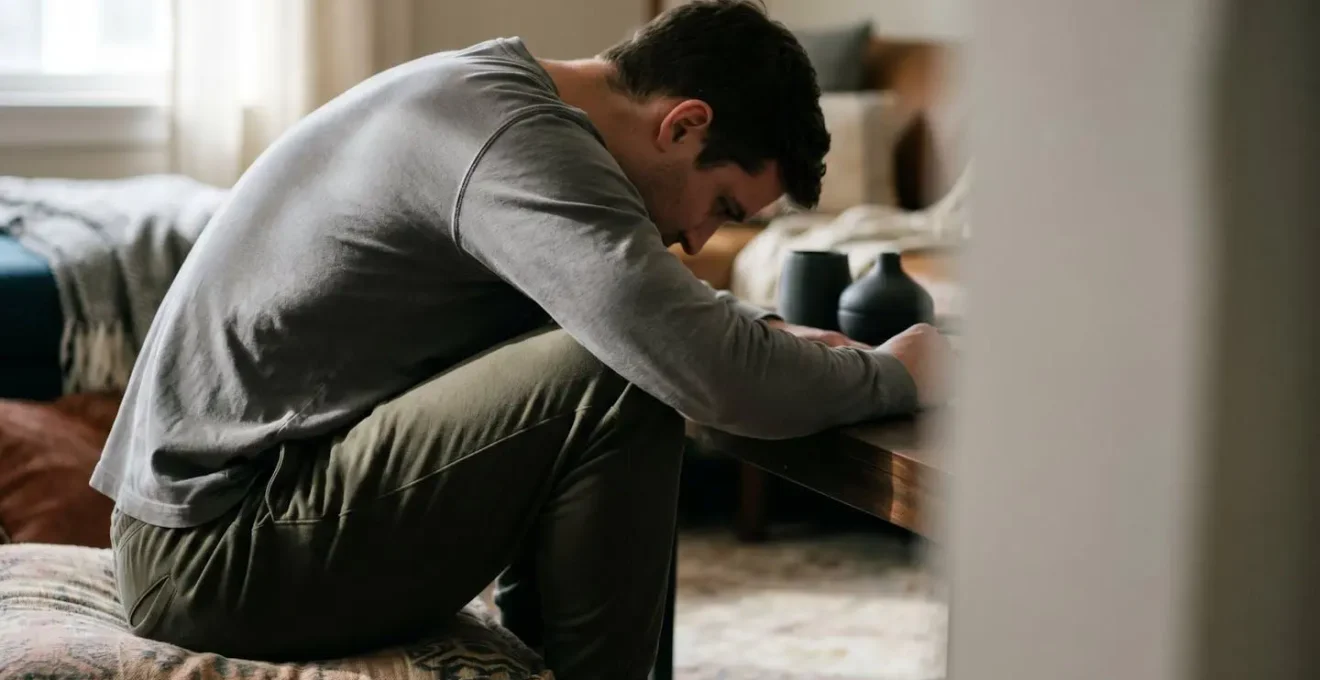 Symbolic representation of slouched coffee table working posture affecting breathing capacity