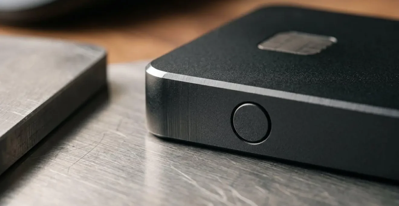 Close-up view of secure cryptocurrency hardware wallet device showcasing physical security