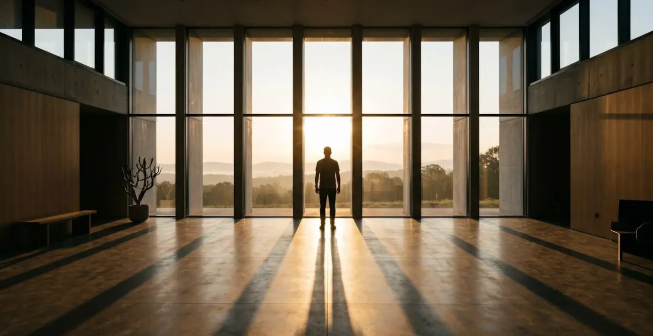 Early morning natural sunlight streaming through windows creating optimal light exposure environment for circadian rhythm regulation