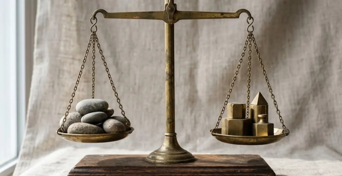 Balanced mechanical scale showing contrasting investment approaches in natural light