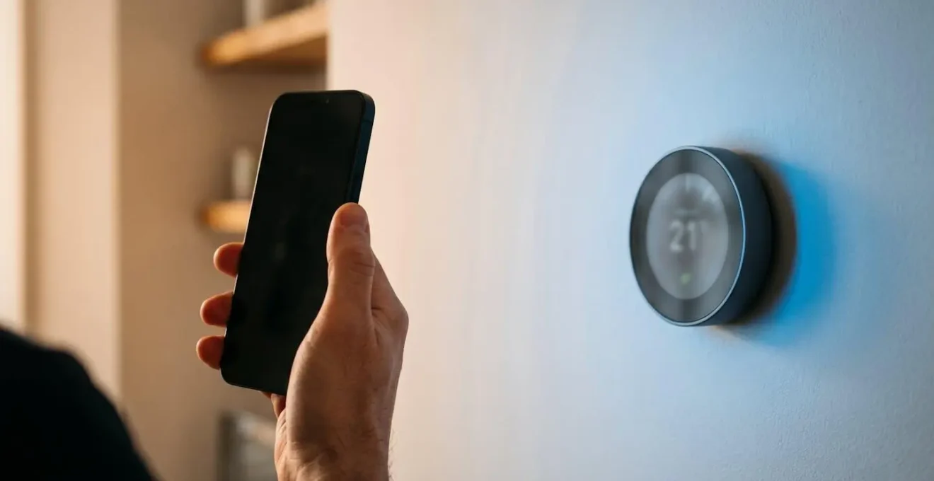 Conceptual image showing smart home heating responding to occupant location for energy efficiency